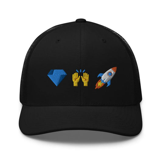 wallstreetbets emojis rocket and diamonds hands trucker cap stonksabove.com